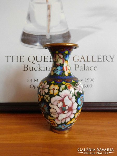 Cloisonné - rekeszzománc váza pillangós mintával 13 cm