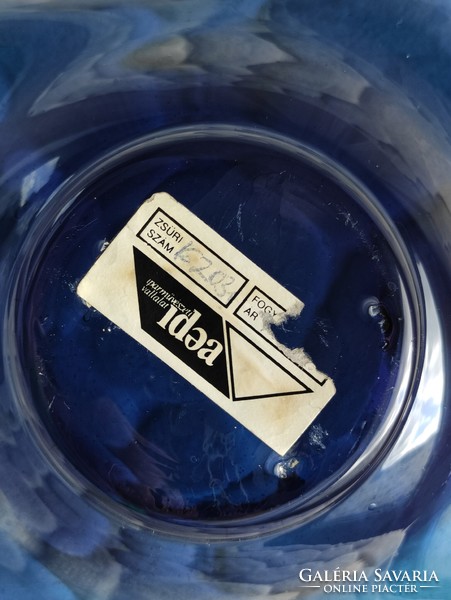 Idea Iparművészeti Vállalat modern kék üveg kínáló tál "G.Maxi" fotóművész hagyatékából