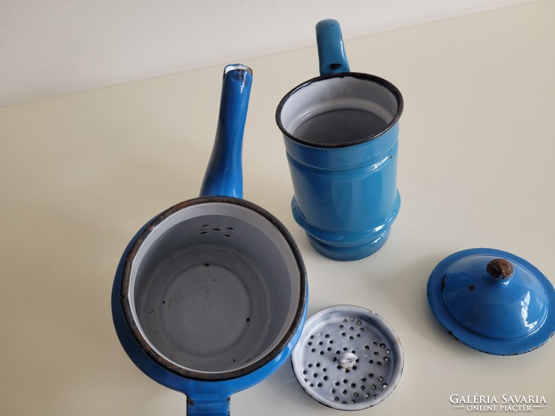 Old vintage blue enamel coffee maker Enamel half liter coffee maker