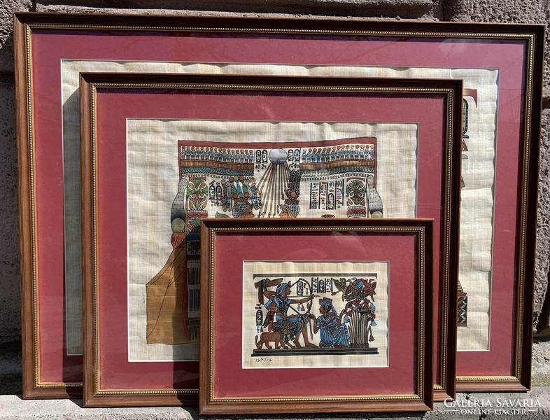 3 Egyptian papyrus pictures in a frame