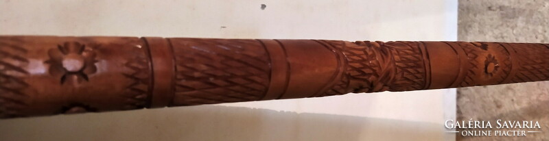 Antique, hand-carved, decorated walking stick