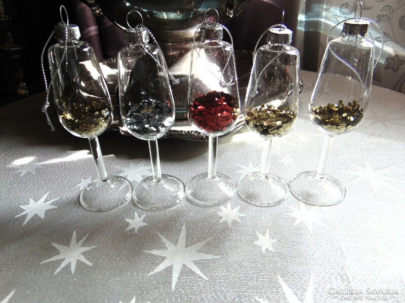 5 glass champagne goblet Christmas tree decorations