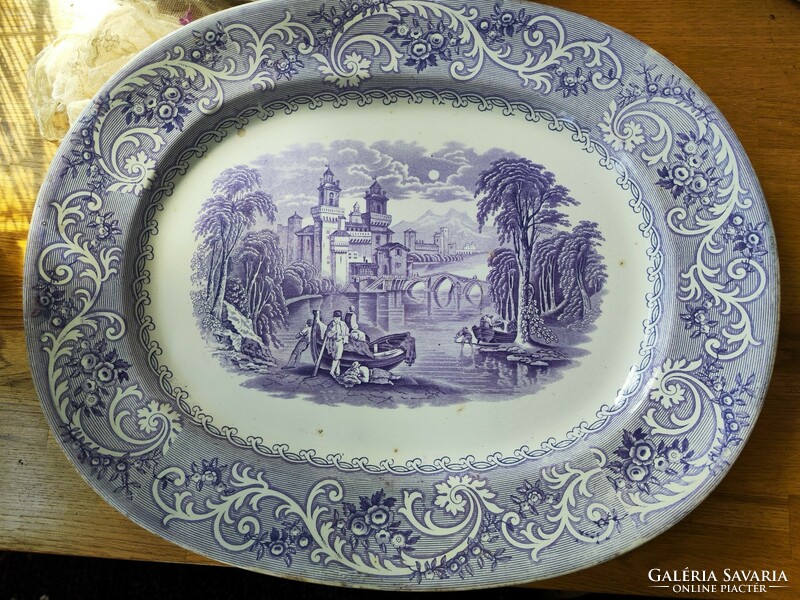 Antique huge faience serving bowl, special violet purple, p.Raddatz&co leipziger str.101 Berlin