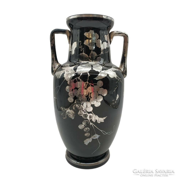 Fekete cseh váza pár,  ezüst applikáció M00731