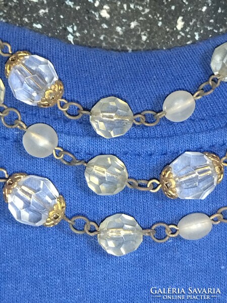 Blue necklace with 3 rows from the 1960s, 36 cm long