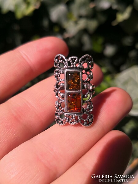 Beautiful silver ring with amber stones