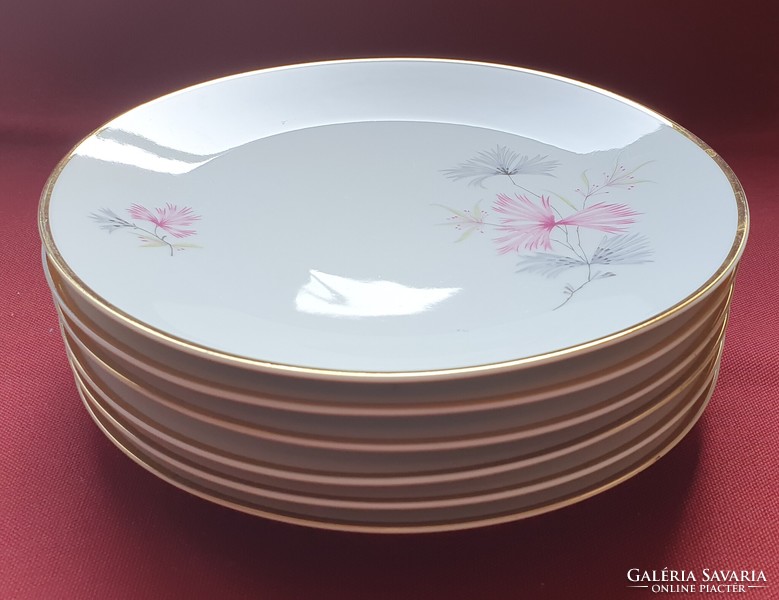 6db Schönwald német porcelán kistányér süteményes tányér virág mintával arany széllel