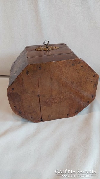Antik ékszeres, intarziás fa doboz kulccsal
