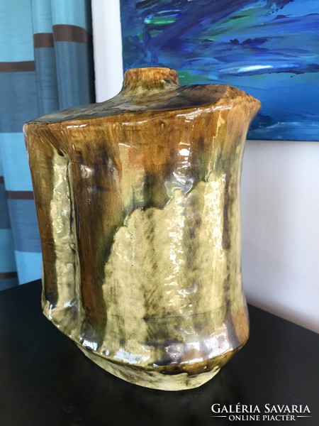 Zsolnay tree trunk floor vase, marked pyrogranite vase (m112)