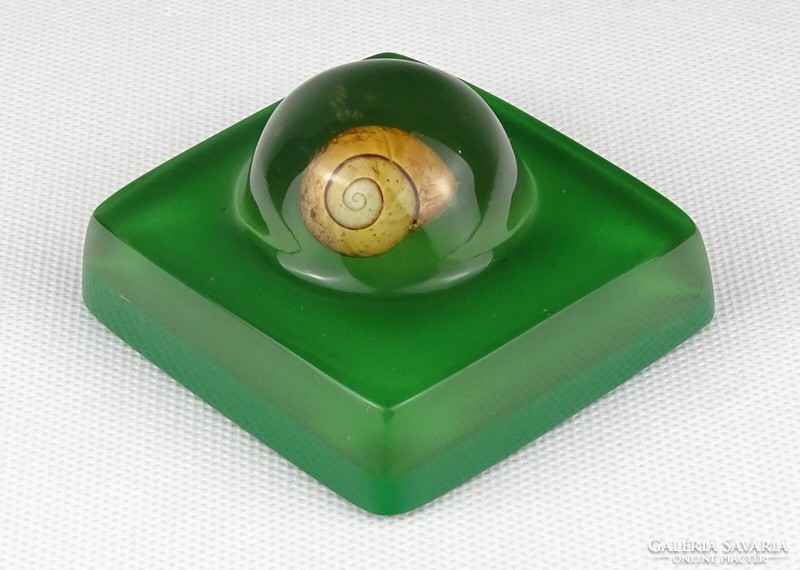 1Q937 Snail housing artistic paper weight enclosed in a plexiglass block