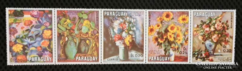 1970. Paraguay Alexej von Jawlensky virág festmény ötös csík bélyeg   F/5/6