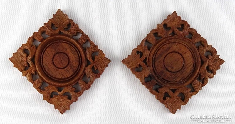1Q932 Áttört faragott indiai teakfa alátét pár 10 x 10 cm