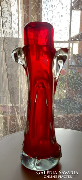 Ruby red Bohemian glass vase