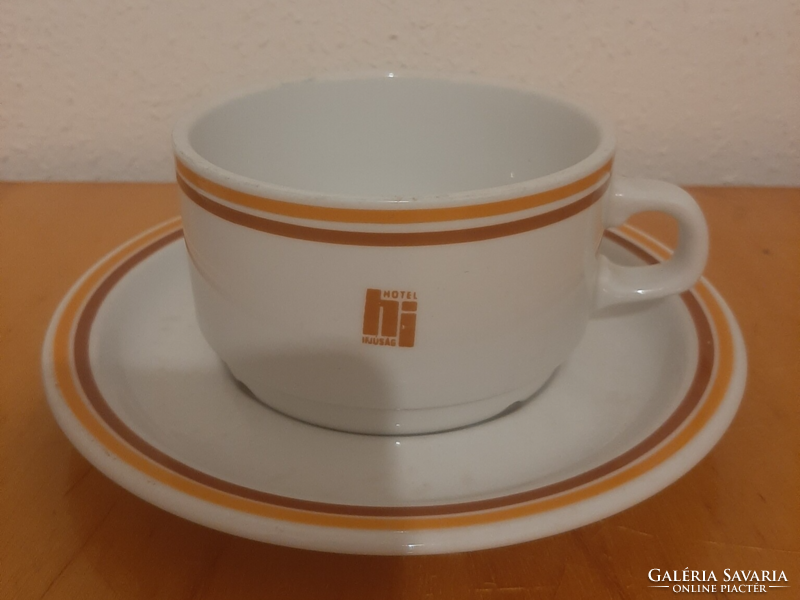 1., Középen mintás logós egyfülű Alföldi Hotel Ifjúság felirat,leveses, teás csésze+alj