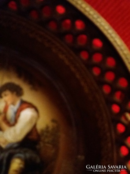 Antik barokk 19. sz. SCHUMANN ARTZBERG jelenetes rézkeretes füles kínáló 19 cmátmérő képek szerint