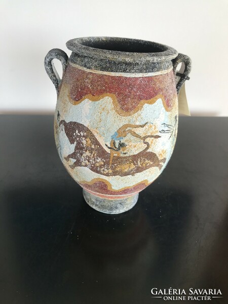 Krétai kerámia edény, kézzel festett múzeumi másolat (302)