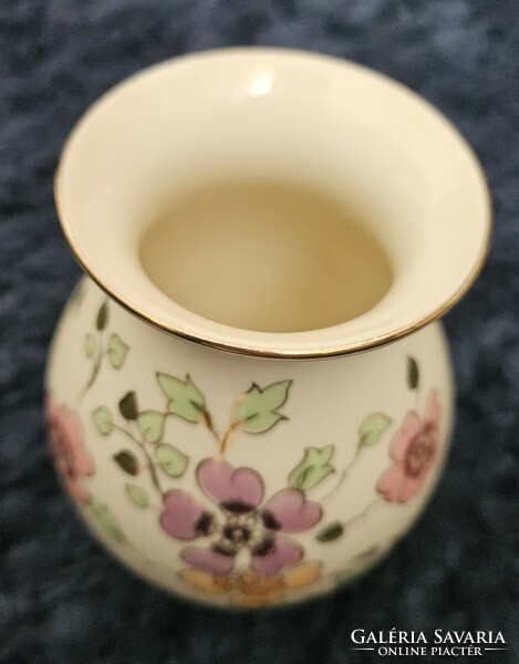 Zsolnay hand painted, gold run, butterfly/flower vase, 13 cm, marked.