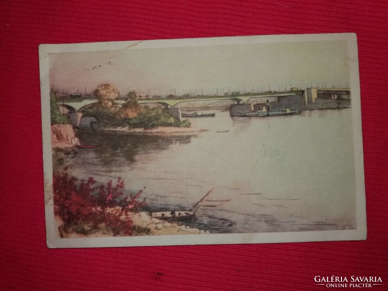 Antique postcard István Zádor: the Stalin bridge (Árpád - bridge) according to the pictures