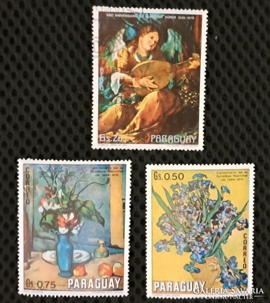 1971. Paraguay virág festmény bélyegek   F/5/6