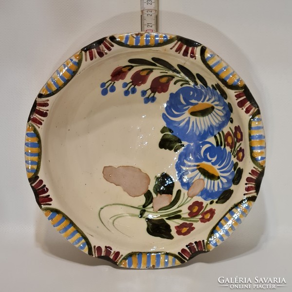 Hódmezővásárhely, colorful flower pattern, white glazed folk ceramic wall plate (3001)