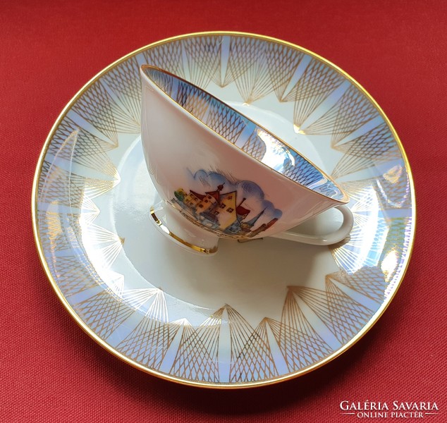 Kézzel festett Bavaria német porcelán reggeliző kávés teás szett 2 részes csésze kistányér tányér