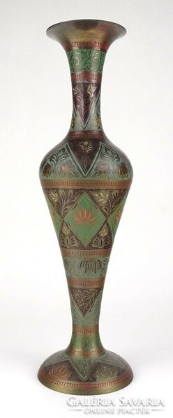 1Q927 large colored painted marked Indian copper vase 34 cm