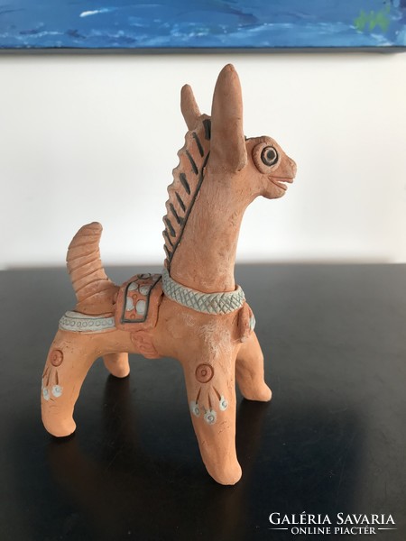 Terracotta ceramic statue, possibly South American, animal figure, perhaps a llama - marked on the bottom (302)