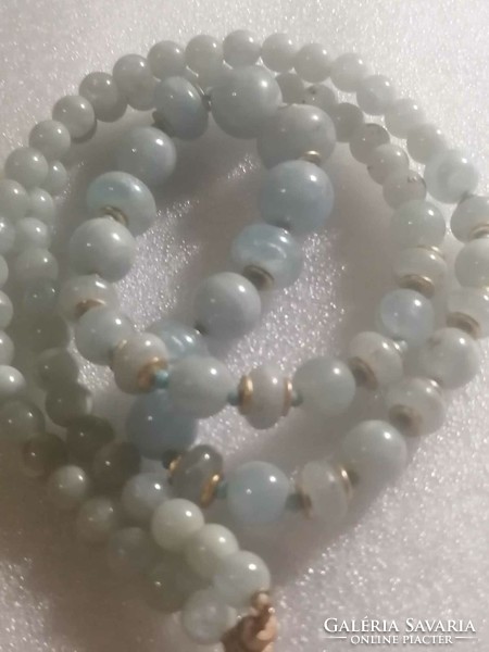Pale blue marbled string of pearls