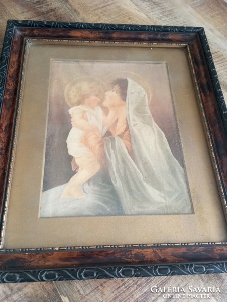 Szent Kép Szűz Mária Jézussal Olaj festmény Szignóval