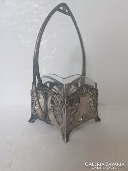 Antique Art Nouveau silver basket bonboniere with handles