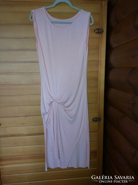 Nagyon elasztikus lenge, oldalt felvágott, elől húzott ujjatlan maxi rózsaszín ruha Mell:44-70cm