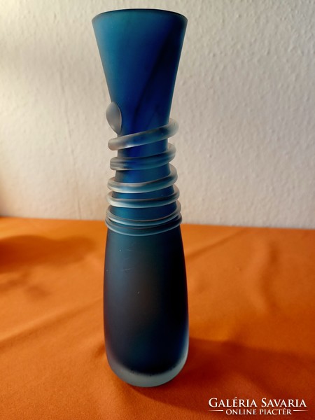 Blue sandblasted Murano glass vase