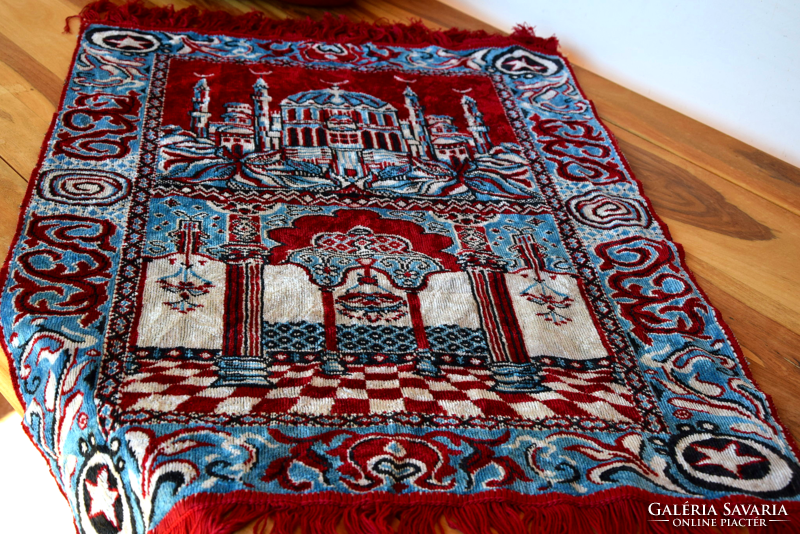 Old retro tapestry prayer rug carpet