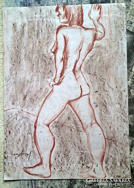 XX. Sz Hungarian graphic red chalk paper. Size: 42x58 cm. Without frame.