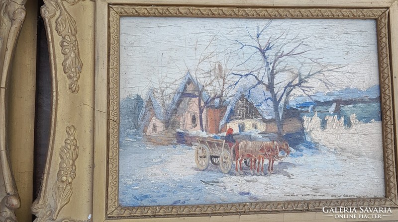 György Németh - oil painting couple - horses