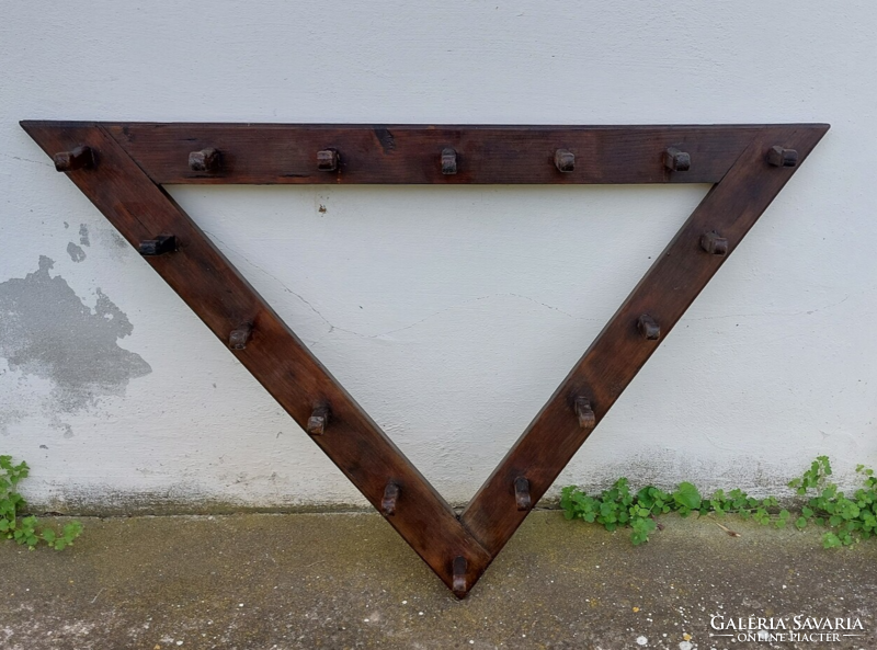 Village decoration, wall decoration! Old, antique, triangular wooden wall tray, for 16 items, 100x83x83cm