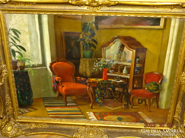 Hungarian ? Painter around 1900: interior in sunlight, room interior interior