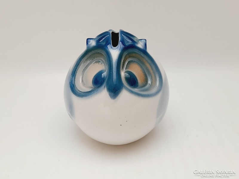 Aquincum aquazur persely  bagoly porcelán figura, Ősz Szabó Antónia, 8 cm