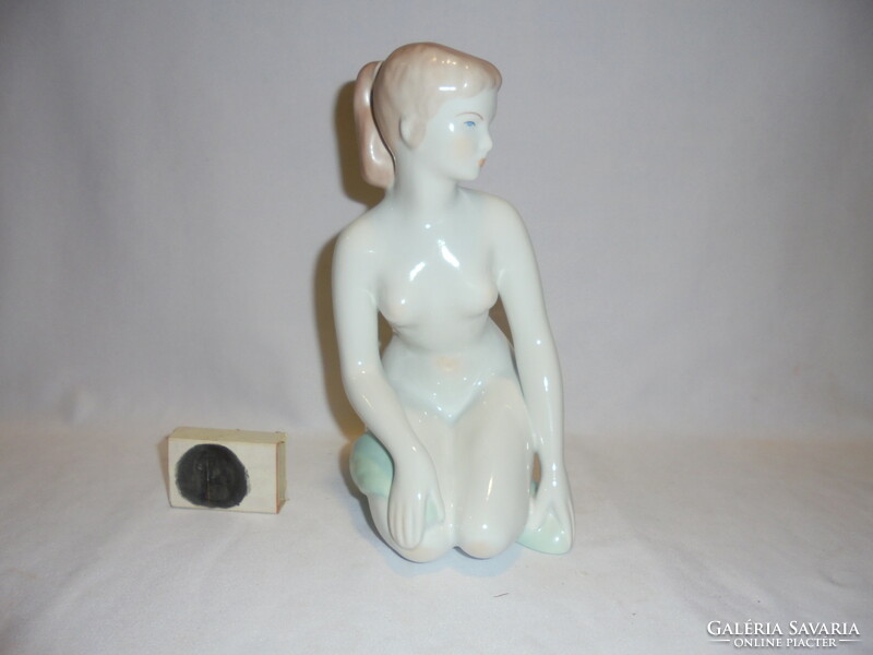 Aquincum porcelain kneeling nude female figure, statue, nipp - 22 cm