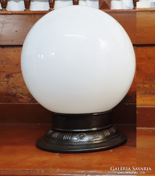Old, huge-sized, art deco opaline glass ball-shaped ceiling lamp.