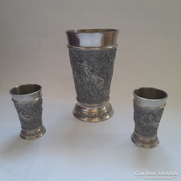 Old German stag pewter cups