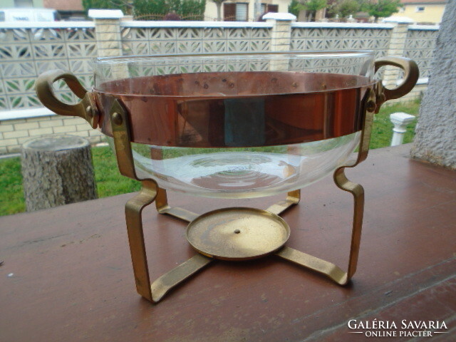 A very rare and unique table centerpiece with a deep glass insert and a copper fixture