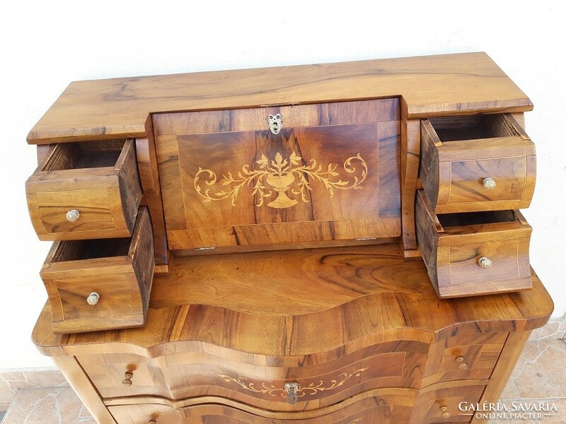 Restored neo-baroque, marquetry dresser, writing secretary