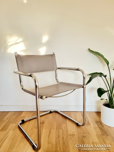 Bauhaus tubular frame gray leather chair