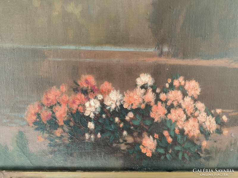 Antik Hatalmas Torday Székely Mihály festmény , Kastély park jó kvalitàsos festmény 100 X 76 cm.