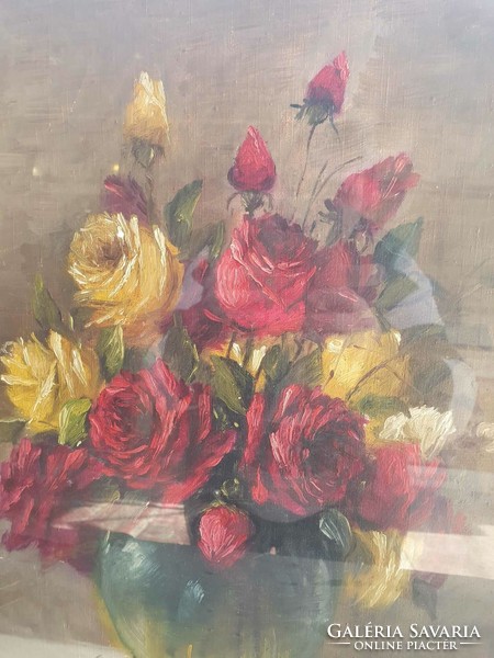Mesterházy Dénes: Virágcsendélet. Olaj-vászon. Nagyon szép kvalitású festmény. 55x45cm kerettel.