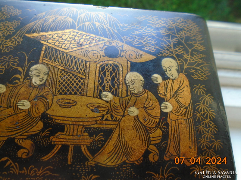 18 sz kínai arannyal festett fa lakkdoboz