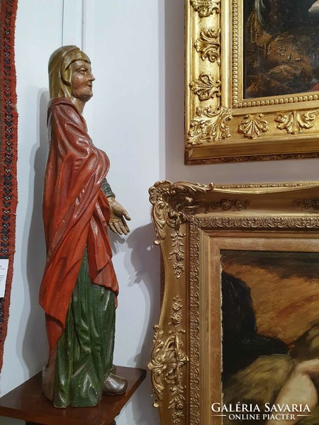 Baroque hand-carved painted wooden statue 95 cm. With very nice original painting. Age: 1780-1820.