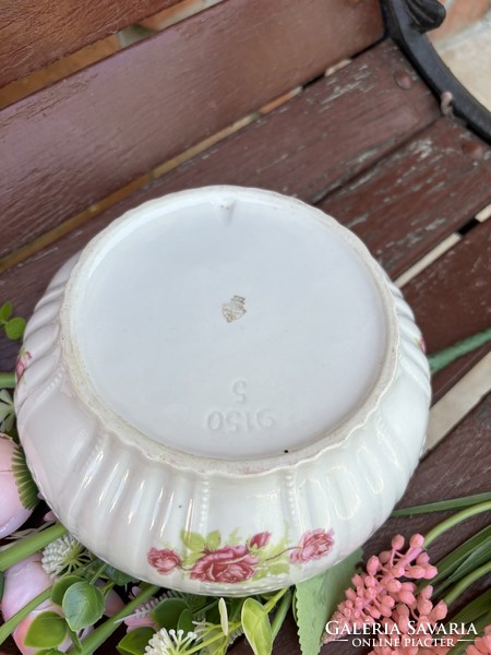 19.5cm Gyönyörű  Zsolnay rózsás virágos porcelán pogácsástál tál pörköltes levesestál nosztalgia
