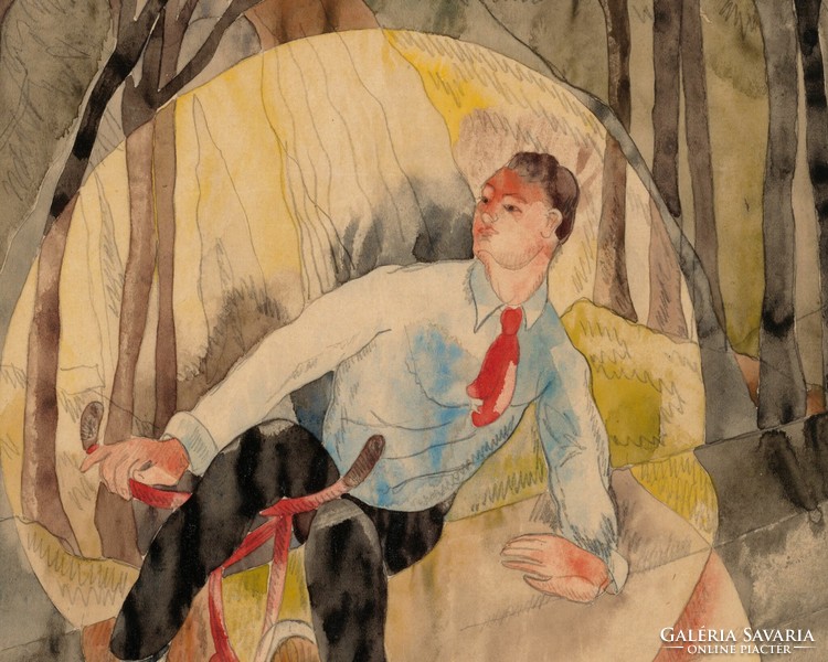 Vintage plakát - Akrobata kerékpáron" (1919) - Charles Demuth alkotása, reprodukció.
